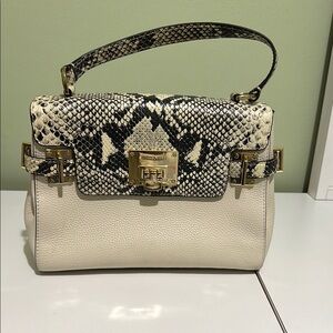 Leather Michael Kors Off White and Black Snake Print Women's Bag W. Gold Buckle